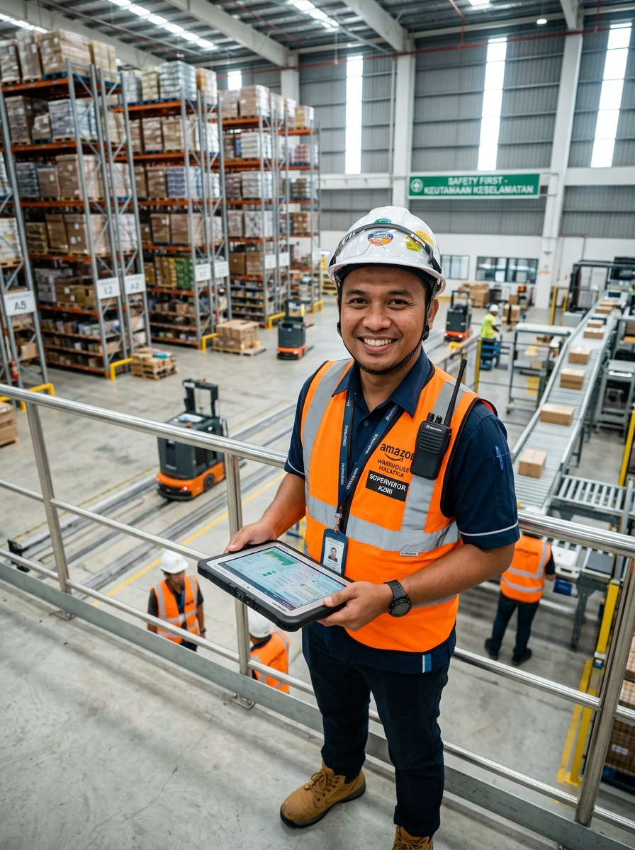 Malaysian warehouse supervisor at work